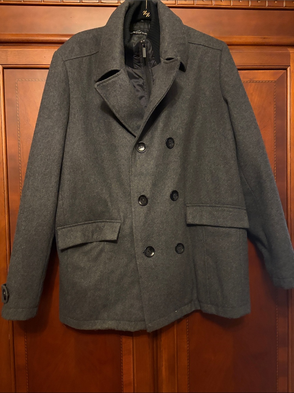 Kenneth Cole New York Dark Gray Double-Breasted Peacoat